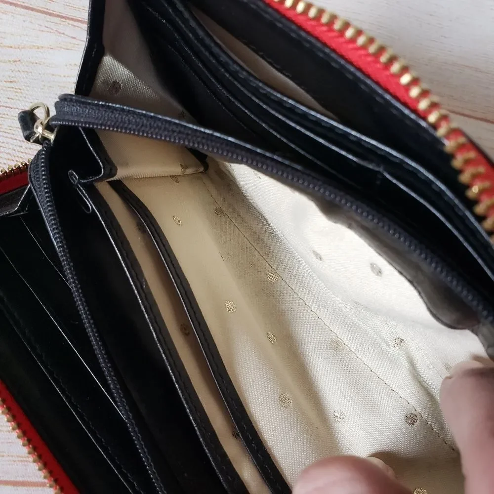 Kate Spade Leather Neda Bridge Place Zip Around Long Wallet Bow Pink Red